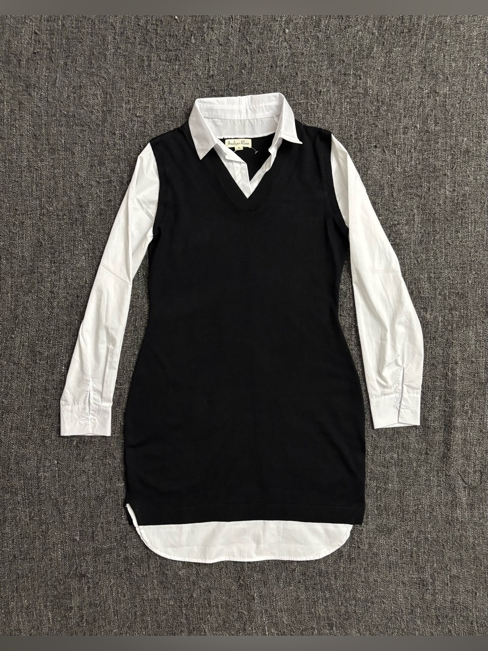 NWOT Sz M Indigo Rose Layered Sweater Dress Black White Preppy Office
